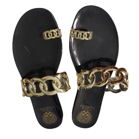 Vince Camuto Shoes - Vince Camuto Emagenta Blackand Gold Jelly Sandals Size 10M